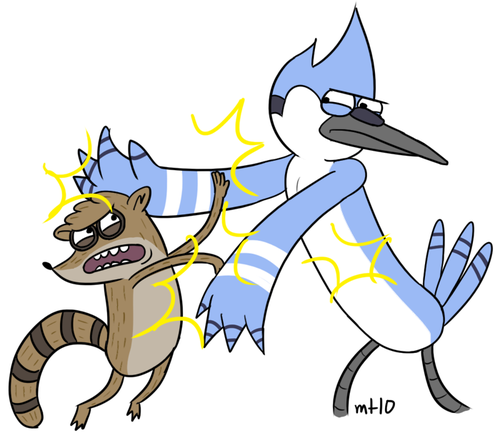  Mordecai and Rigby slapping each other