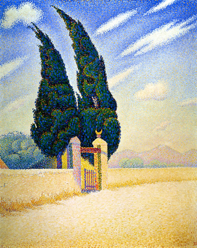  Paul Signac. Two Cypresses, Mistral, 1893