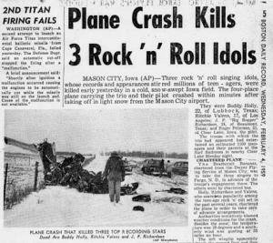  Three young rock 'n' roll stars have been killed in a plane crash