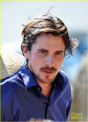 Christian Bale on the set of 'Knight of Cups'