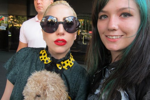  Gaga with Фаны outside her hotel in Sofia, Bulgaria (Aug. 12)