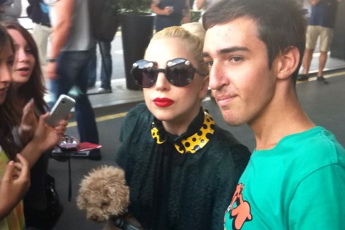  Gaga with những người hâm mộ outside her hotel in Sofia, Bulgaria (Aug. 12)