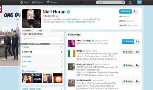  Niall just followed Michael Jackson the King Of Pop's daughter Paris Jackson on Twitter today :)