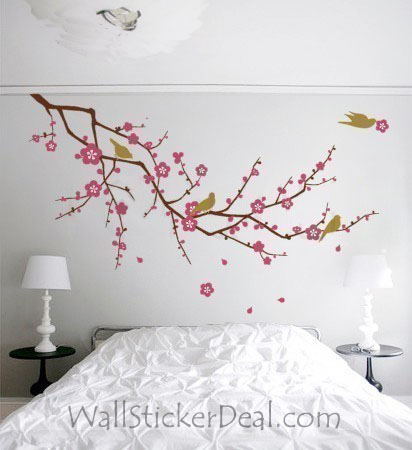  kers-, cherry Blossom Branch with Birds uithangbord Sticker