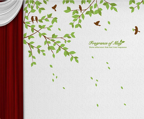  Fragrance Of May Branches with Birds دیوار Sticker