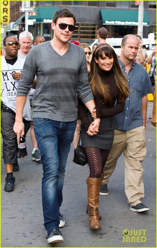 Lea Michele, Cory Monteith & Chris Colfer On Set in New York