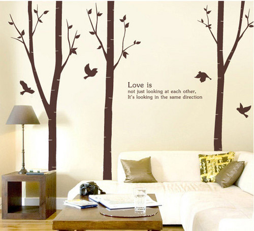 Love Is Not Just Looking At Each Other Birch Tree With Flying Birds Wall Sticker