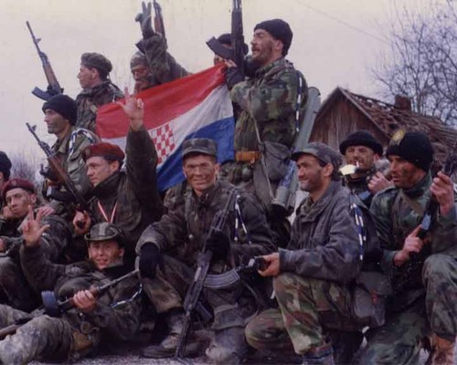 Army of Serbian Krajina with captured Croat flag