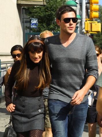  Lea Michele, Cory Monteith & Chris Colfer On Set in New York