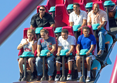  Paris and Prince Jackson with their cousins TJ Jackson, Johnathan and James at Six Flags AUGUST2012