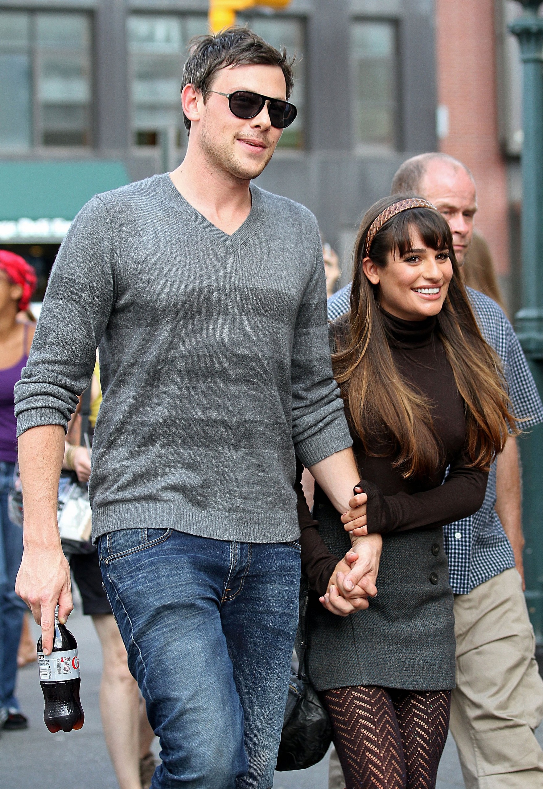 Lea Michele, Cory Monteith & Chris Colfer On Set in New York