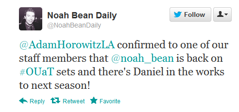 Noah Bean (Daniel "The Stable Boy") back for season 2